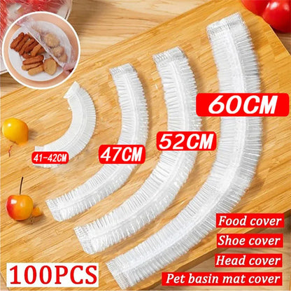 50 Pieces Disposable Food Cover Plastic Wrap Food Grade Fruit And Vegetable Plastic Bags Elastic Plastic Bags Kitchen Organizer