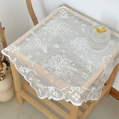 1pcs Rectangular Cut-Out Tablecloth With Bright Silk Thread, European Embroidered Floral Wedding Outdoor Picnic Cloth Decoration