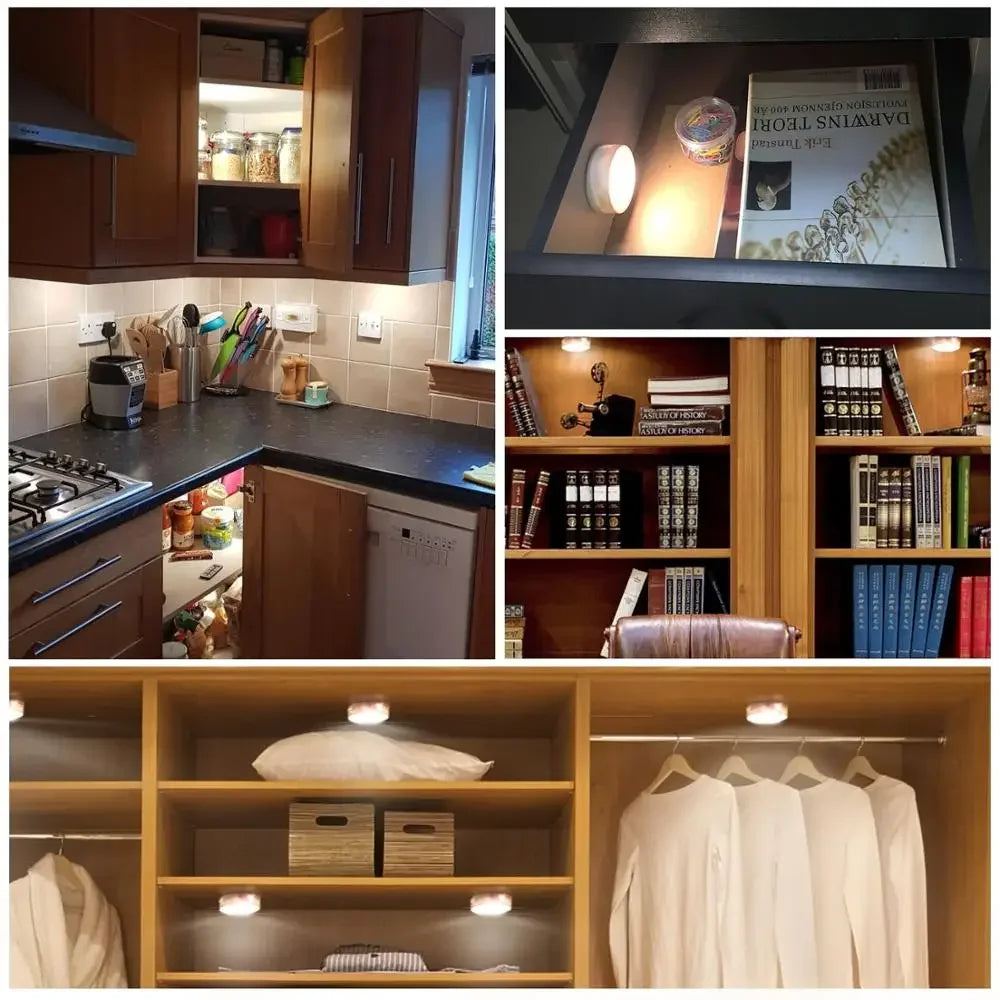 LED Puck Light Wireless Under Cabinet Lights with Remote Control Dimmable Battery Powered Night Lamp for Kitchen Closet Wardrobe