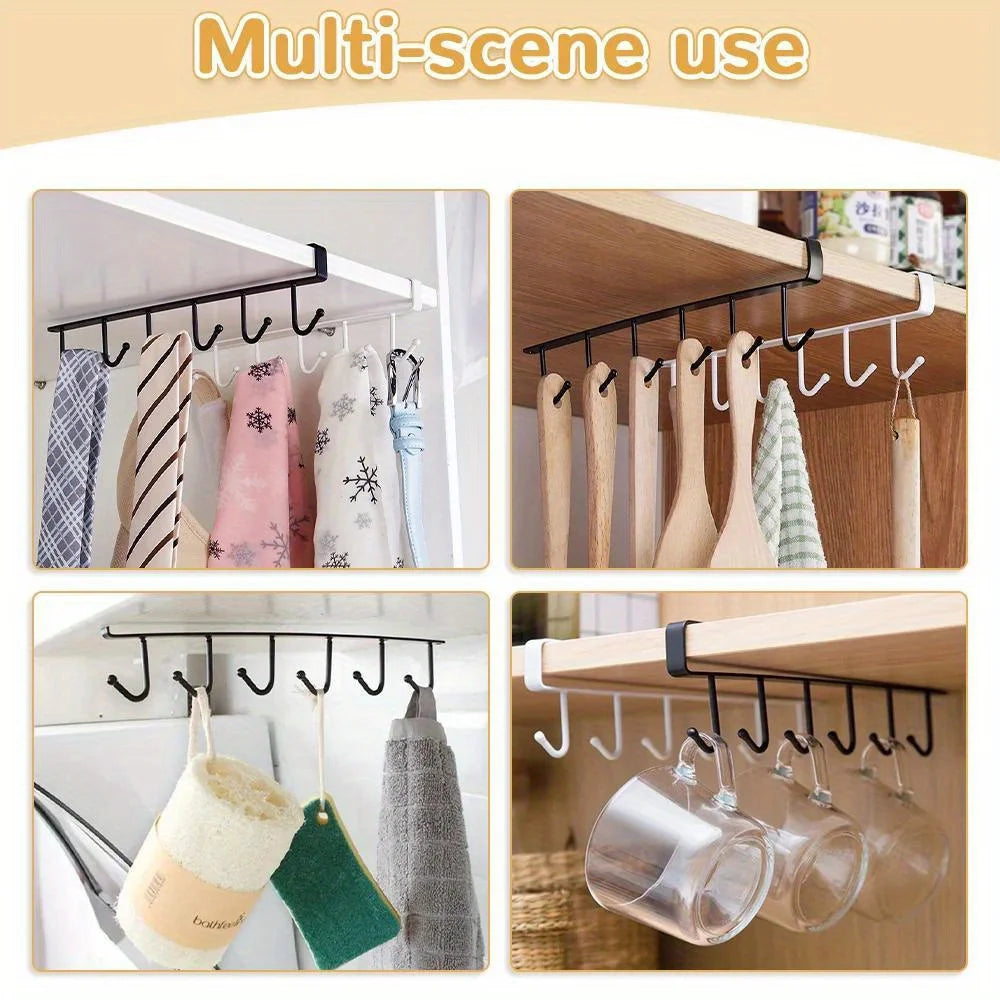 1pc Kitchen Shelf Storage Clothes Hanging Organizer Cup Holder Glass Mug Holder 6 Hooks Storage Rack 2030