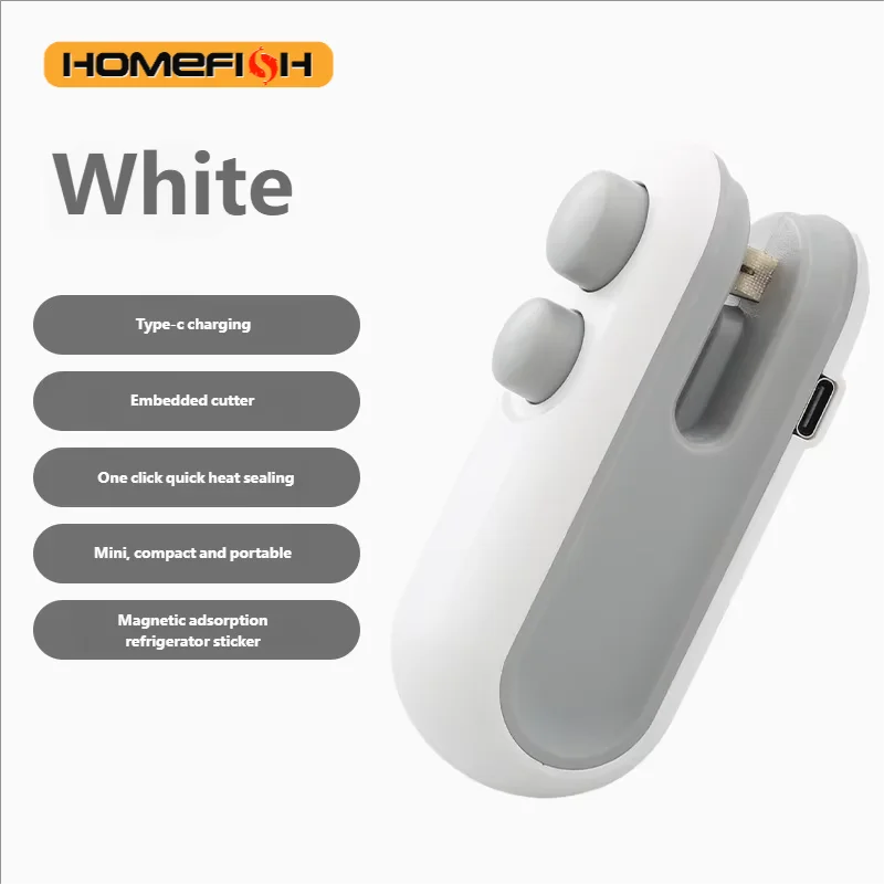 HOMEFISH Mini Handheld Food Heat Sealer, USB Rechargeable Heat Sealer, Storage Bag, Plastic Package, Food Sealer, Clip Bag