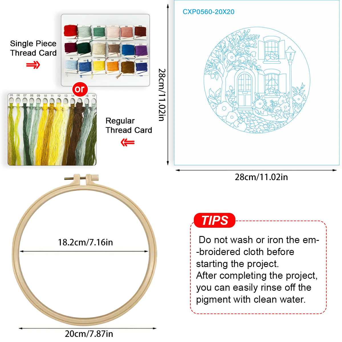 1pc 20X20CM/7.87inch The garden in front of the door Embroidery Starter Kit DIY kit Home Decor Craft Painting Sewing Art