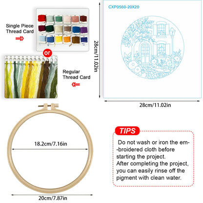 1pc 20X20CM/7.87inch The garden in front of the door Embroidery Starter Kit DIY kit Home Decor Craft Painting Sewing Art