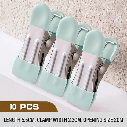 10pcs Stainless Steel Clothespins with No Trace Hook Hangers Clothes Pegs Socks Hanging Clip Home Closet Bed Sheet Holder