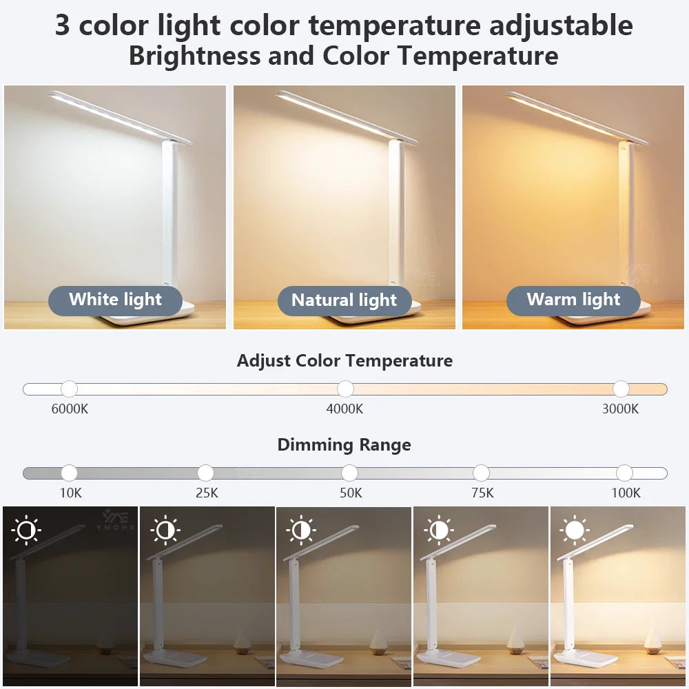 Eye Protection Table Lamp LED Rechargeable Dimmable Wireless Folding Desk Lamp Night Light For Children Study Reading Room Decor