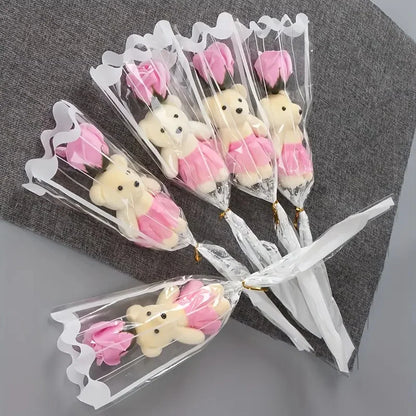 5PCS Artificial Rose Bear Flowers Soap Bouquet Set Lovely Flower Gift for Mother's Day Valentine's Birthday Wedding Home Decor