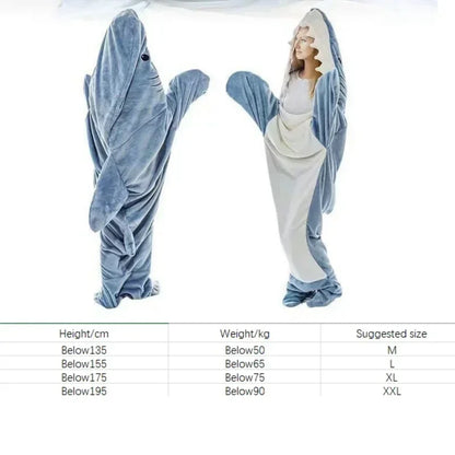 Cartoon Shark Blanket Plaid Gown Sleeping Bag Women Pajamas Adult Blanket Flannel Shark Nightrobe Comfy Bathrobe Homewear Gift