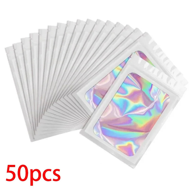 50/100PC Thicken Ziplock Bags Holographic Laser Color Plastic Pouch For DIY Jewelry Retail Storage Pouch Zip Lock Bag NO Hole