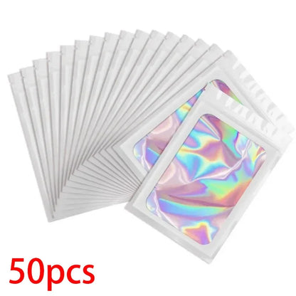 50/100PC Thicken Ziplock Bags Holographic Laser Color Plastic Pouch For DIY Jewelry Retail Storage Pouch Zip Lock Bag NO Hole