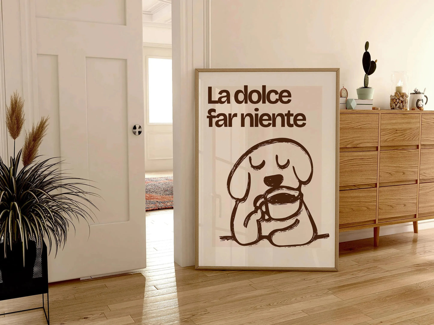 Retro Bonjour Dog Coffee Canvas Print Funny Dog Coffee Club Kitchen Wall Art Poster for Modern Living Room Bedroom Home Decor