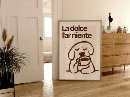 Retro Bonjour Dog Coffee Canvas Print Funny Dog Coffee Club Kitchen Wall Art Poster for Modern Living Room Bedroom Home Decor