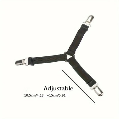 4Pcs Black Anti Slip Triangular Bed Sheet Fixator Adjustable Elastic Straps Tablecloth Holder Mattress Cover Grips