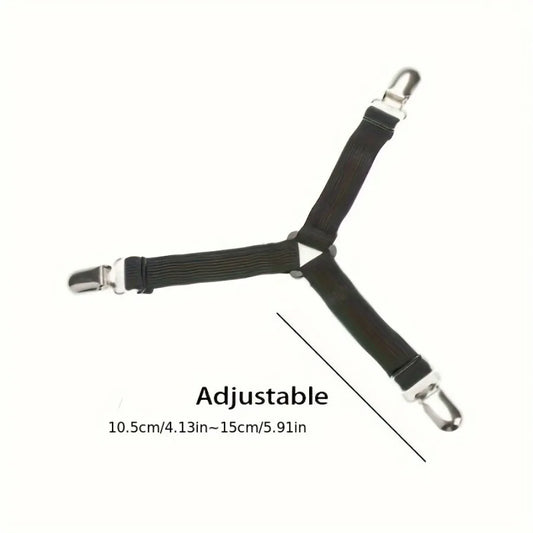 4Pcs Black Anti Slip Triangular Bed Sheet Fixator Adjustable Elastic Straps Tablecloth Holder Mattress Cover Grips