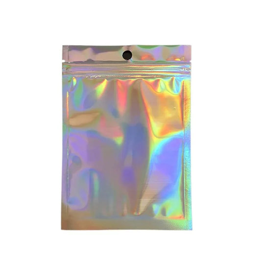 100pcs Holographic Resealable Mylar Bags Ziplock Candy Suger Tee Jewelry Beauty Storage Bag