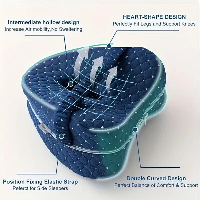 Orthopedic Sciatica Relief Memory Foam Leg Pillow - Hollow Heart Shape for Pregnancy Side Sleepers, Bed Sofa Comfort Support