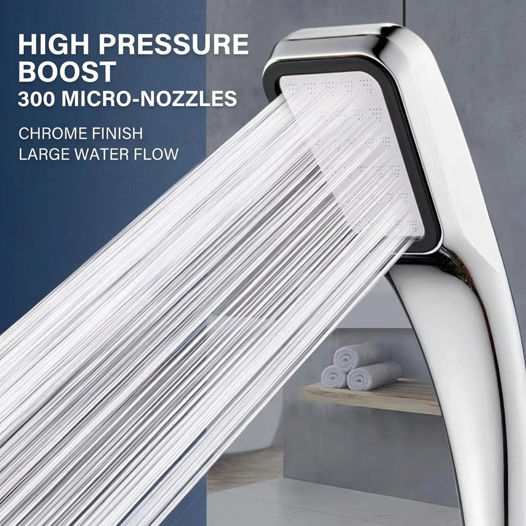 Handheld Square Shower Head 300 Hole Pressurized Dense Water Outlet with Strong Pressure Nozzle for Bathroom Accessories