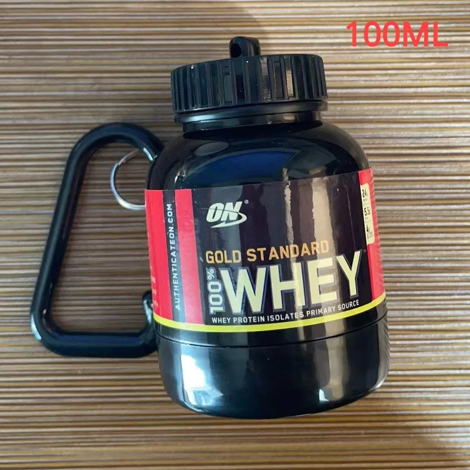 100/200ML Portable Mini Protein Powder Bottle with Keychain Health Funnel Medicine Box Container Small Cup Outdoor Sport Storage