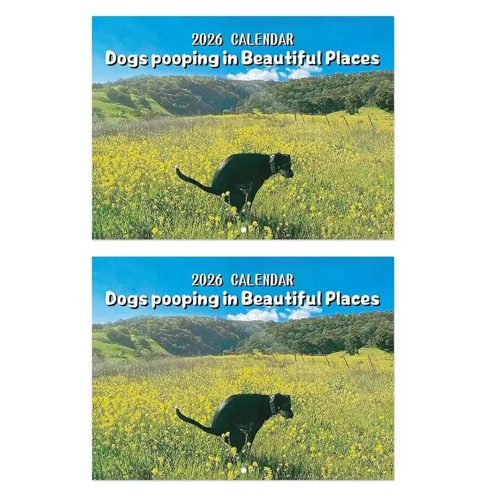 Calendar 2026 Dogs Pooping in Beautiful Places Funny Gag Gifts Thick Paper Wall Calendar Christmas Home Decor Planning Organizer