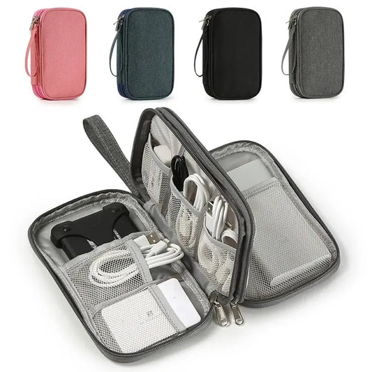 Portable Travel Digital Storage Bag - USB Cable Organizer Headset Charger Case in Grey/Black/Navy for Neatness And Convenience