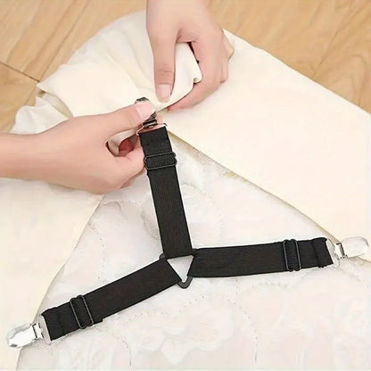 4Pcs Black Anti Slip Triangular Bed Sheet Fixator Adjustable Elastic Straps Tablecloth Holder Mattress Cover Grips