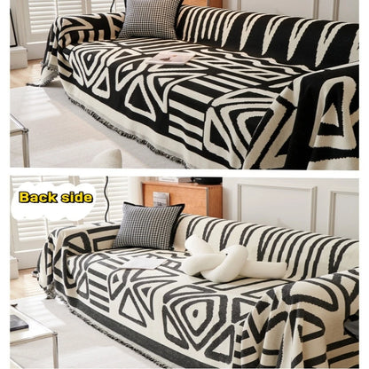 Boho Style Chenille Sofa Towel with Tassels, Double-side, for Living Room Camping Picnic Large Blanket Leisure Relax Beach Towel