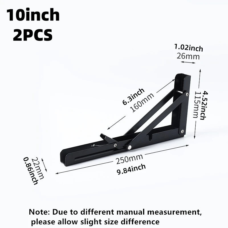 2Pcs Triangle Folding Angle Shelf Bracket Heavy Duty Stainless Steel Collapsible Shelf Bracket for Table Work Bench Wall Mounted