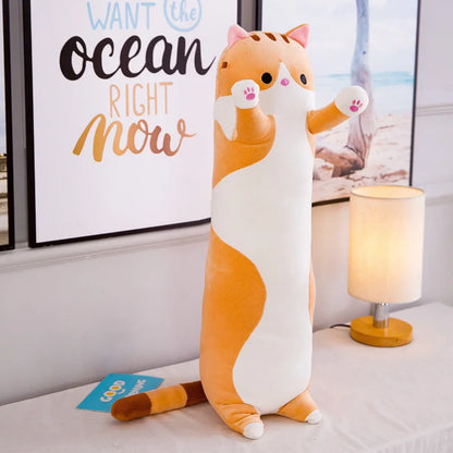Cute Cat Plush Body Pillows Cartoon Long Strip Stuffed Throw Pillow Sofa Bedroom Back Cushion Home Decoration Exquisite Gifts