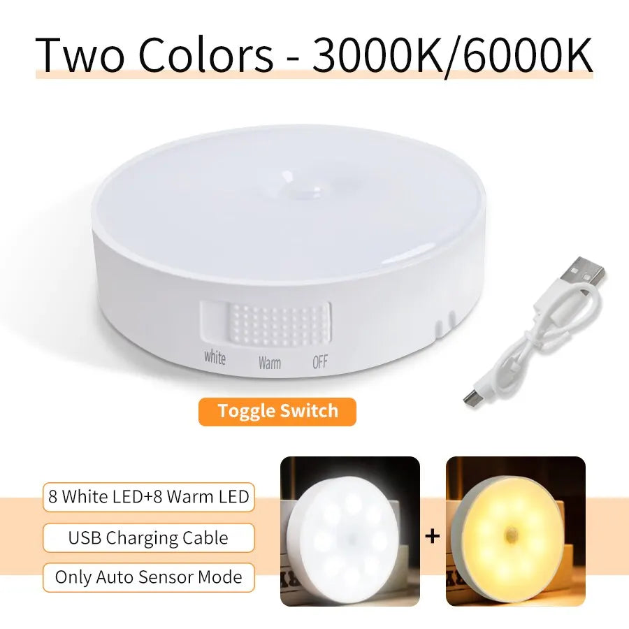 Rechargeable LED Under Cabinet Lights Motion Sensor Night Light Smart Lamp Stairs Closet Wardrobe Kitchen Light Bedroom Decor