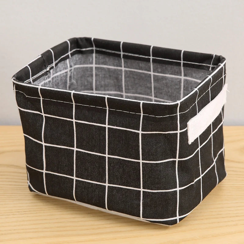 1PC Cotton and Hemp Storage Basket with Handheld Printed Tabletop, Miscellaneous Sorting Cabinet, Small Clothing, Fabric Storage