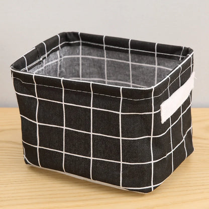 1PC Cotton and Hemp Storage Basket with Handheld Printed Tabletop, Miscellaneous Sorting Cabinet, Small Clothing, Fabric Storage