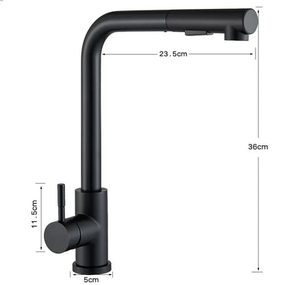 304 Stainless Steel Black Kitchen Faucet Two Function Single Handle Pull Out Mixer Hot and Cold Water Taps Deck Mounted