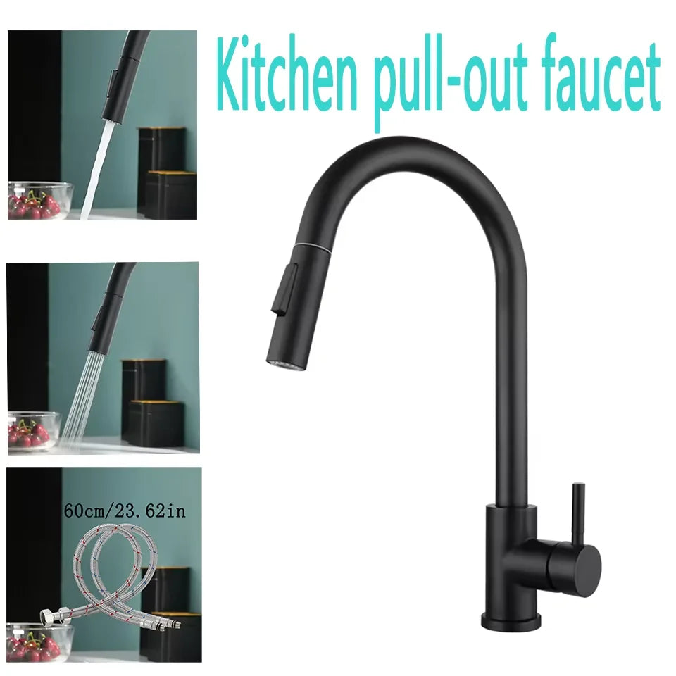 Stainless Steel  Kitchen Faucet Pull Out Brushed Nickle Black Kitchen Mixed Tap Kitchen Sink Tap