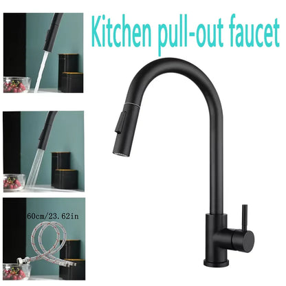 Brushed Nickle  Kitchen Faucet Pull Out Stainless Steel Black Kitchen Mixed Tap Kitchen Sink Tap