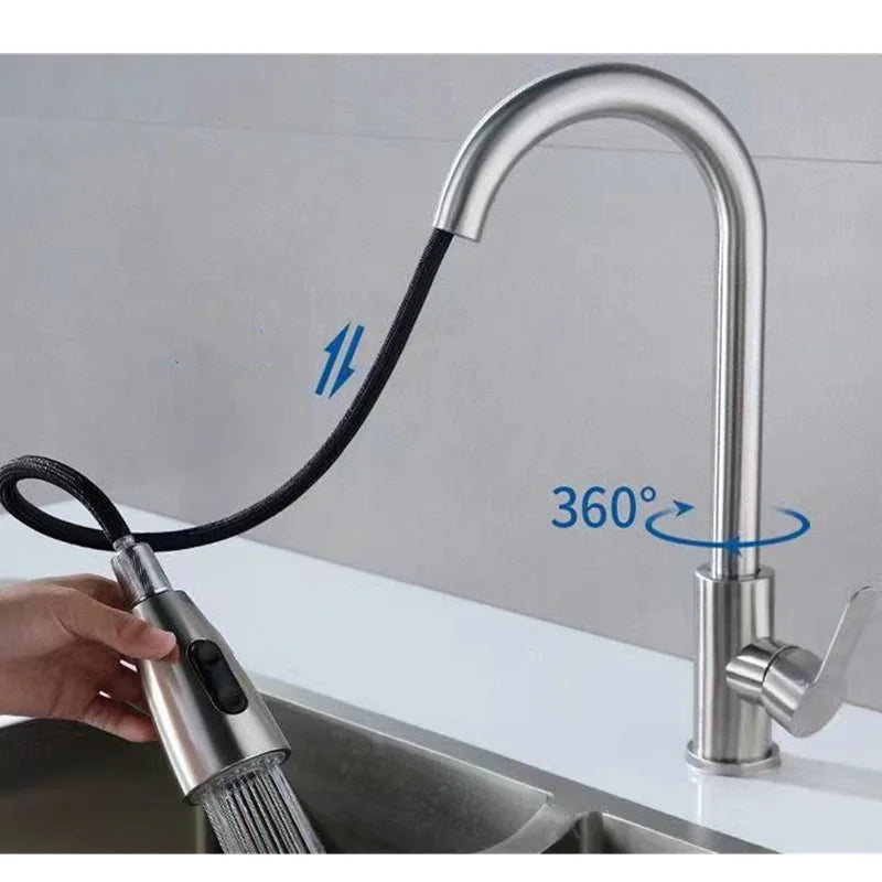Brushed Nickle  Kitchen Faucet Pull Out Stainless Steel Black Kitchen Mixed Tap Kitchen Sink Tap