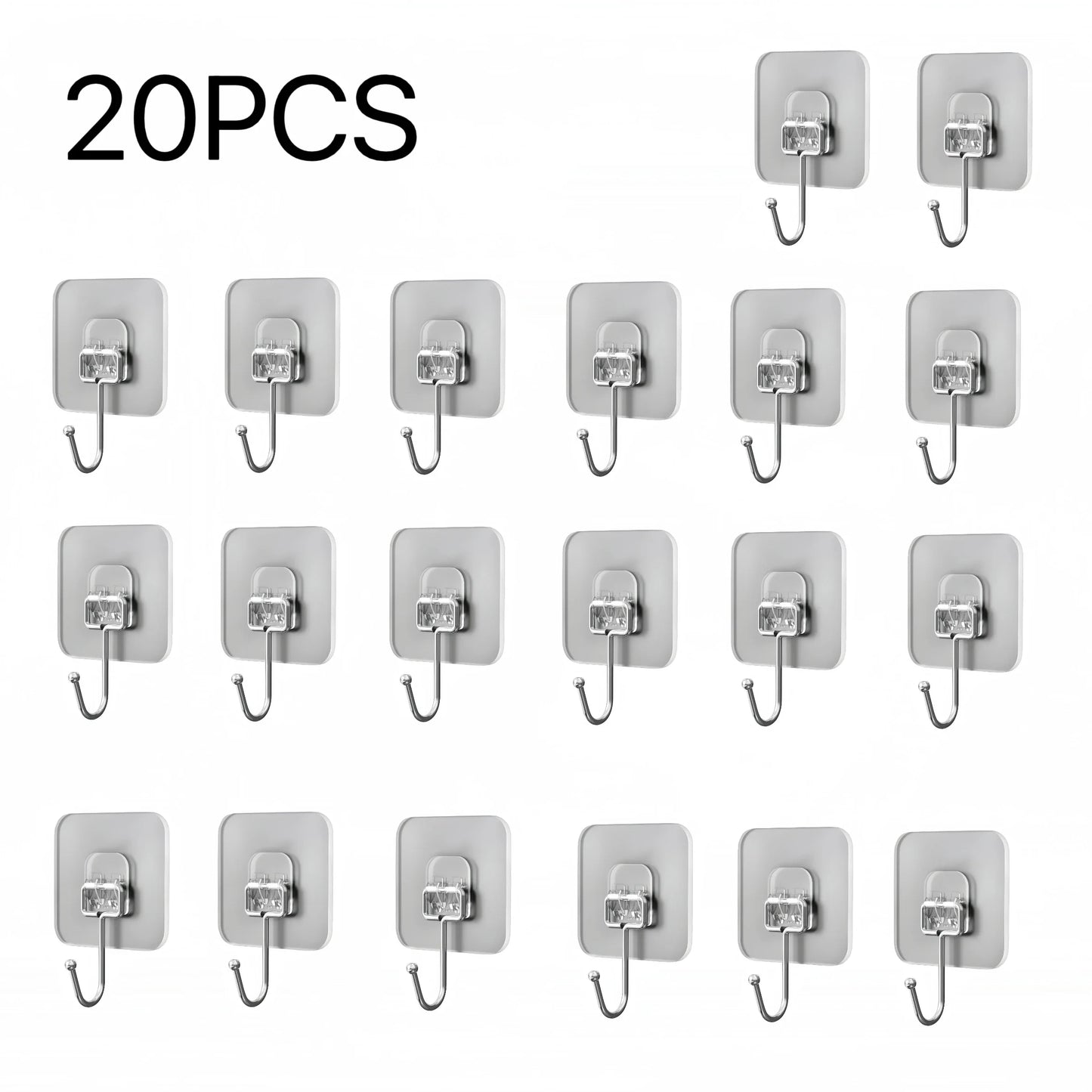Big Size Hooks Heavy Duty 22 lbs Waterproof Adhesive Wall Hooks Nail-Free Transparent Waterproof Hooks for Kitchen Bathroom