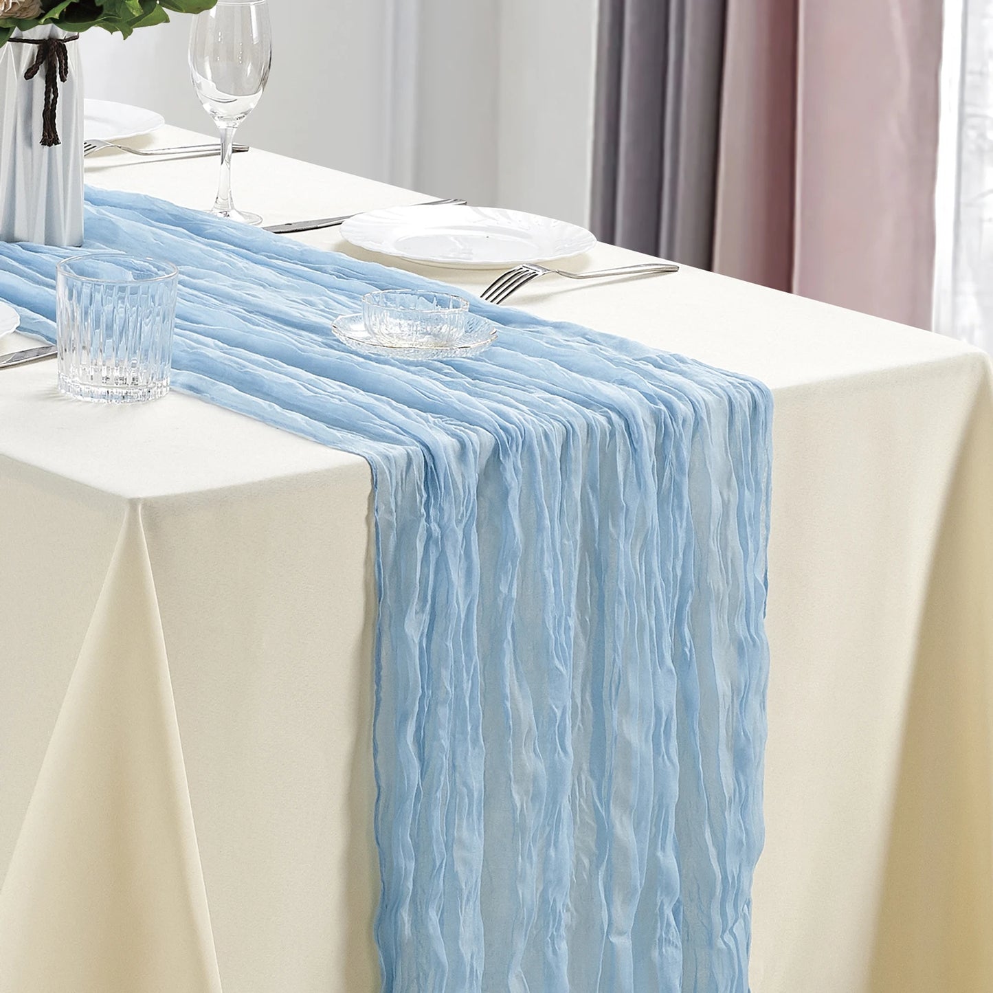 6pcs Cheesecloth Table Runner Boho Gauze Table Runner 40x270cm for Wedding Bridal Shower Birthday Party