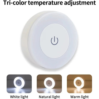 Wireless Led Book Light 6cm Rechargeable Wall Lamp with Touch Switch Night Light 3-Colors Dimmable Portable for Bedroom Reading