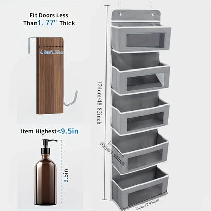 5-Shelf Hanging Storage Organizer - Behind Door Anti-Tilt 5 Large Capacity Pockets Suitable for Bedroom Bathroom