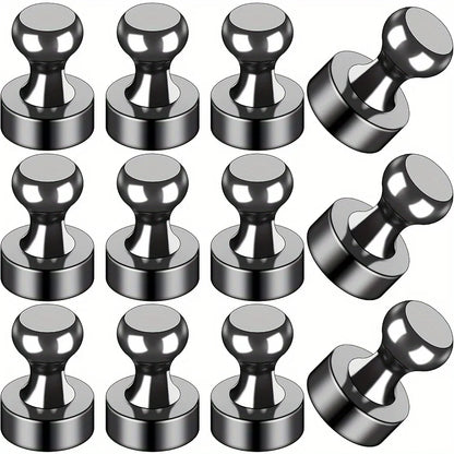 Black Neodymium Magnetic Push Pins - Strong Refrigerator & Whiteboard Magnets for Office, Kitchen & Map Use