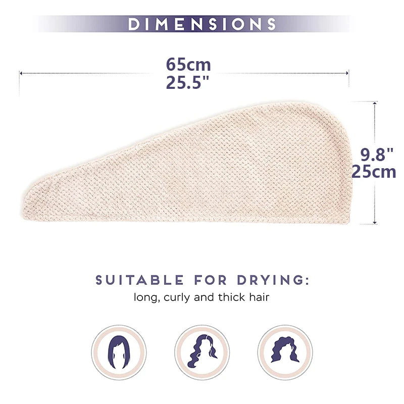 Solid Color Absorbent Hair Towel Wrap 9.8" X 25.5" Textured Dry Hair Cap for Button-Down Women
