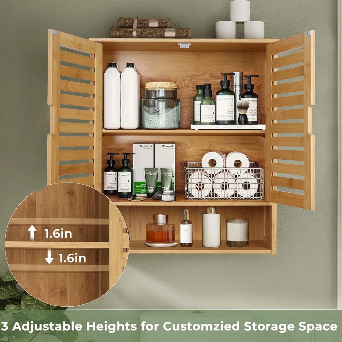 Wall Mounted Bathroom Cabinet Storage Shelf Bamboo Medicine Cabinet