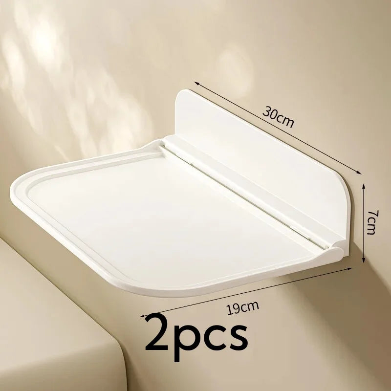 Folding Wall Mounted Shelf Saving Space Foldable Storage Rack Punch-Free Phone Holder Wifi Router Storage Tray BathroomOrganizer
