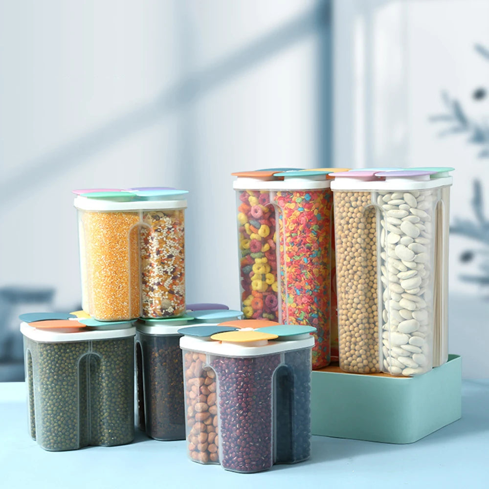 1PC Four Grains And Grains Transparent Storage Crisper Kitchen Supplies Moisture-Proof Sealed Compartmented Open Lid Jar