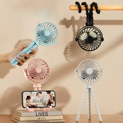 1 PCS Multi-functional Stroller Handheld Mini Fan Portable USB Charging Octopus Stand Variable Styling outdoors Folding Fan
