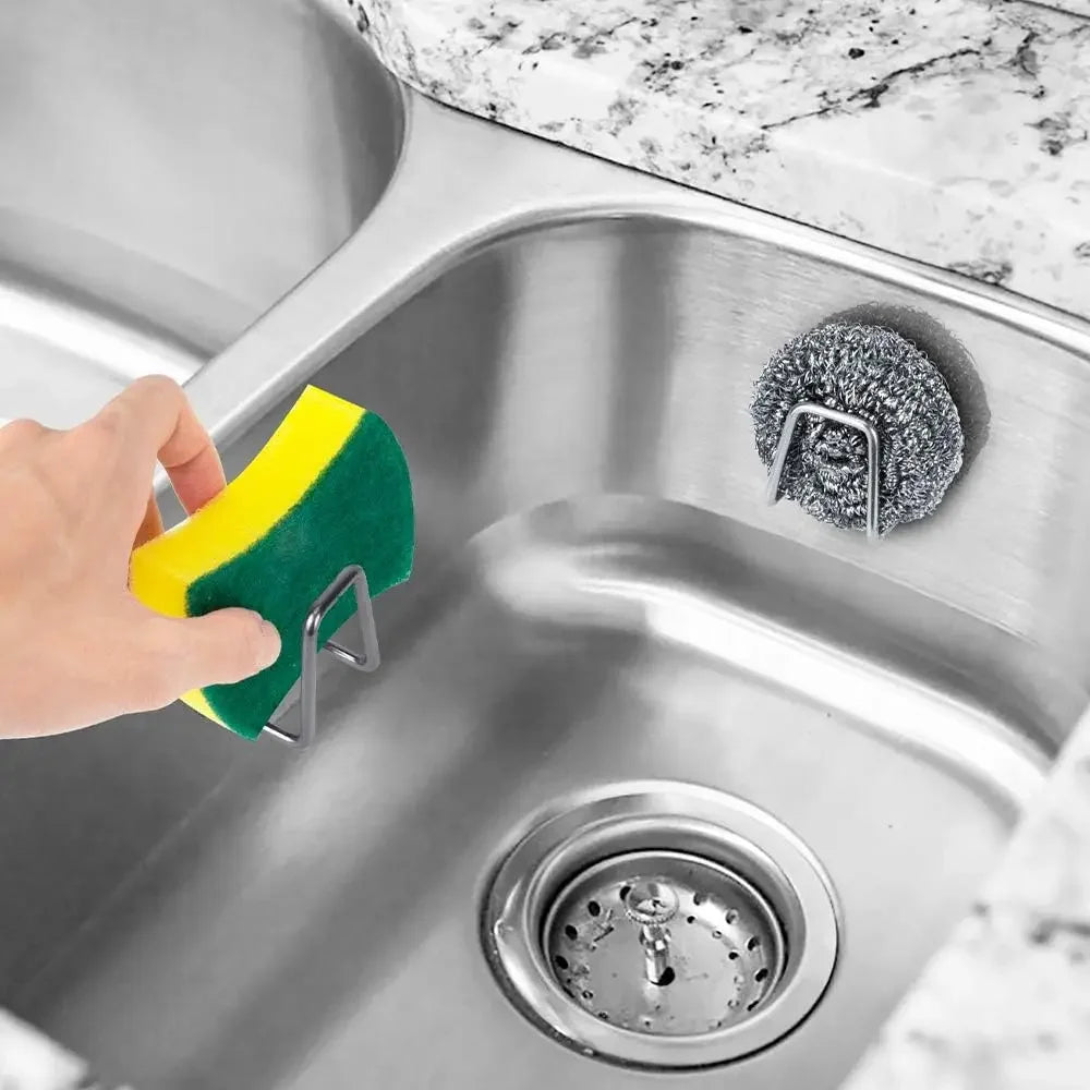 2PCS Stainless Steel Sink Sponge Holder Self Adhesive Drain Drying Rack Wall Hooks Accessories Storage Organizer