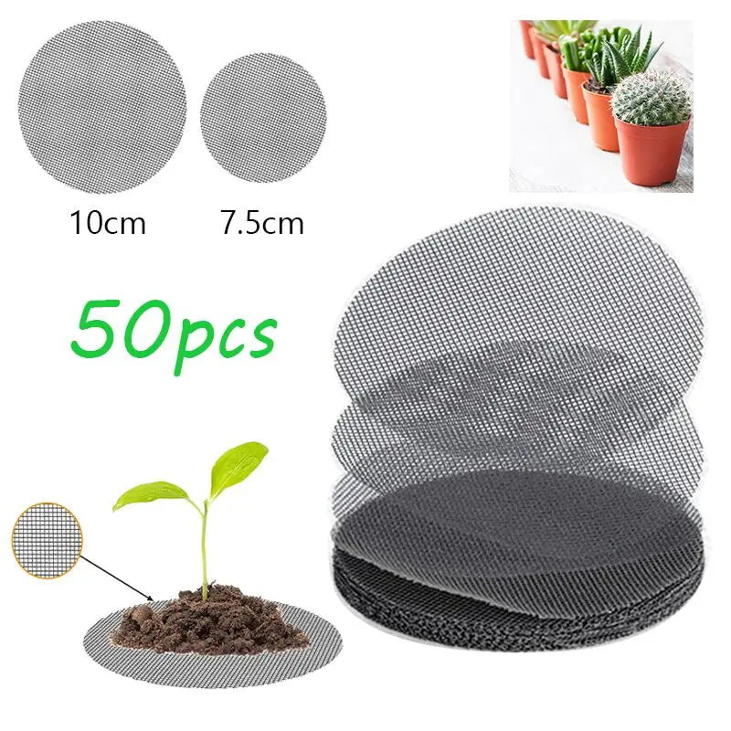 50pcs Breathable Anti-Leak Mesh Pot Seal Prevents Soil Loss, Fits Drain Holes, Durables Polymer Net for Flower Pots & Planters