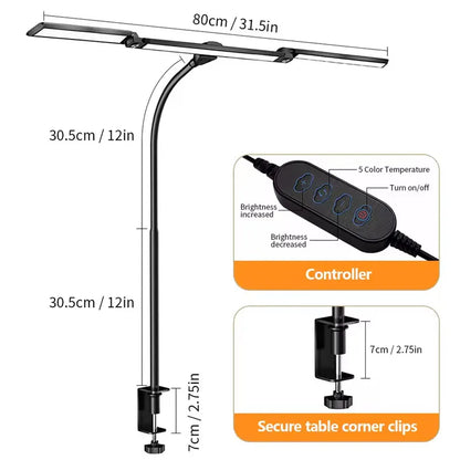 LED Desk Lamp Eye-Caring Desk Light with Stepless Dimming Adjustable Flexible Gooseneck with Clamp for Reading Study Workbench
