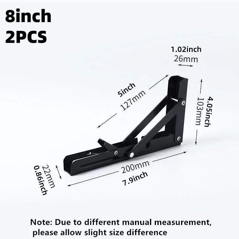 2PCS Heavy Duty Stainless Steel Triangle Folding Shelf Brackets – Wall Mounted Collapsible Angle Bracket for Table, Workbench