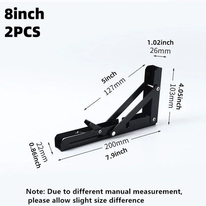2PCS Heavy Duty Stainless Steel Triangle Folding Shelf Brackets – Wall Mounted Collapsible Angle Bracket for Table, Workbench