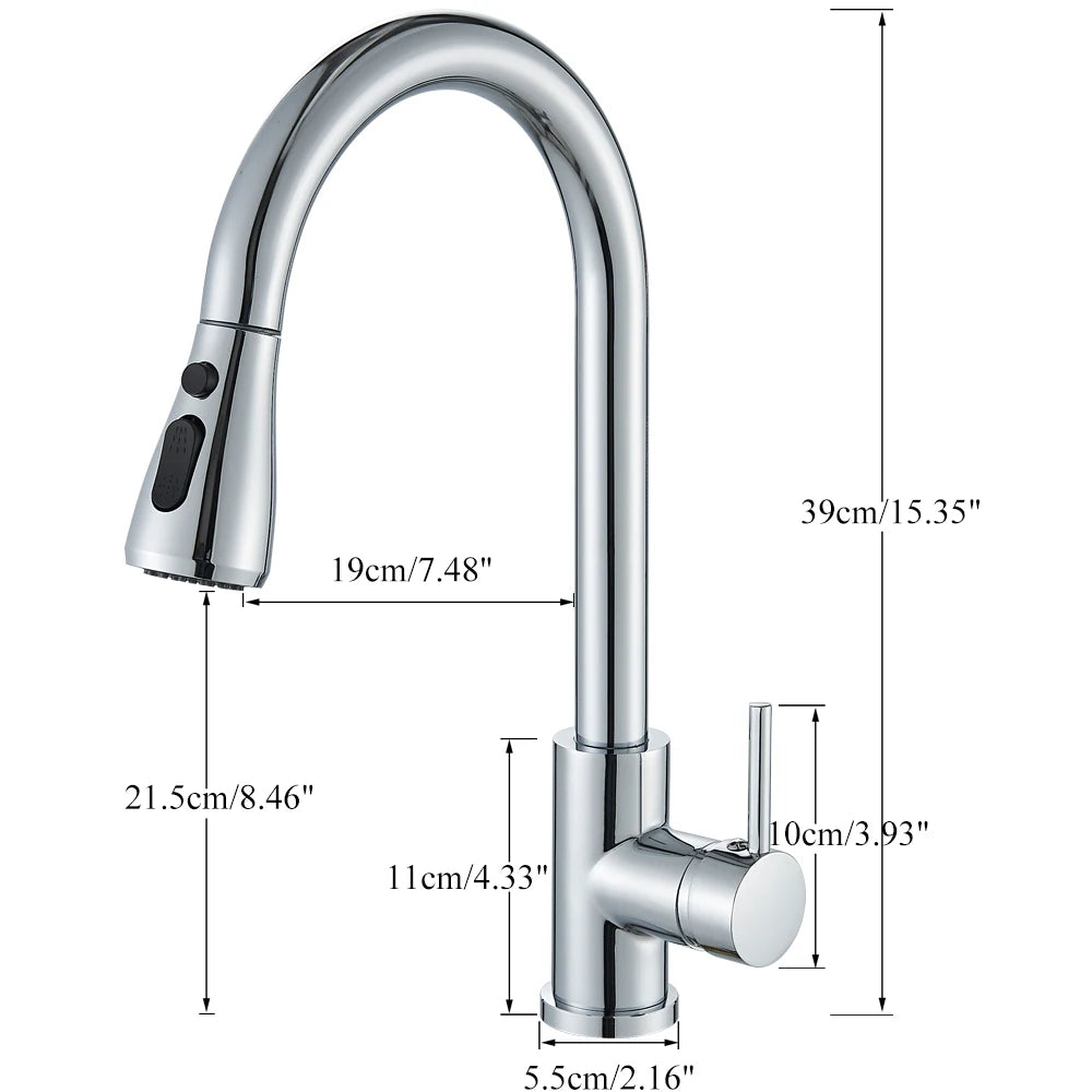 Rozin Chrome Kitchen Faucet Deck Mounted Pull Out Spout Kitchen Sink Mixer Tap Single Level Stream Sprayer Nozzle Mixer Tap